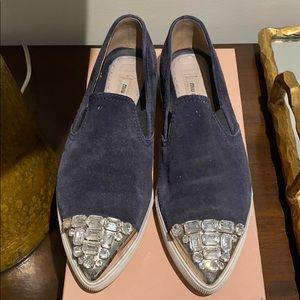 Miu miu navy and Swarovski cap toe sneaker